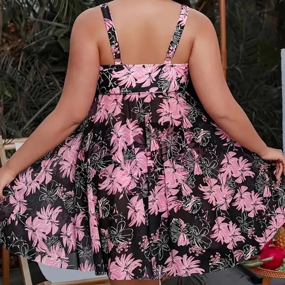 Women Plus Size Tropical Print 2 Piece Swimsuit Bathing Suit Tankini Set 14W 16W - Picture 4 of 12